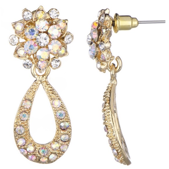 NORDSTROM 70’s Style Sparkly Gold Tone With Rhinestones Dangle Drop Earrings NEW - Picture 8 of 12